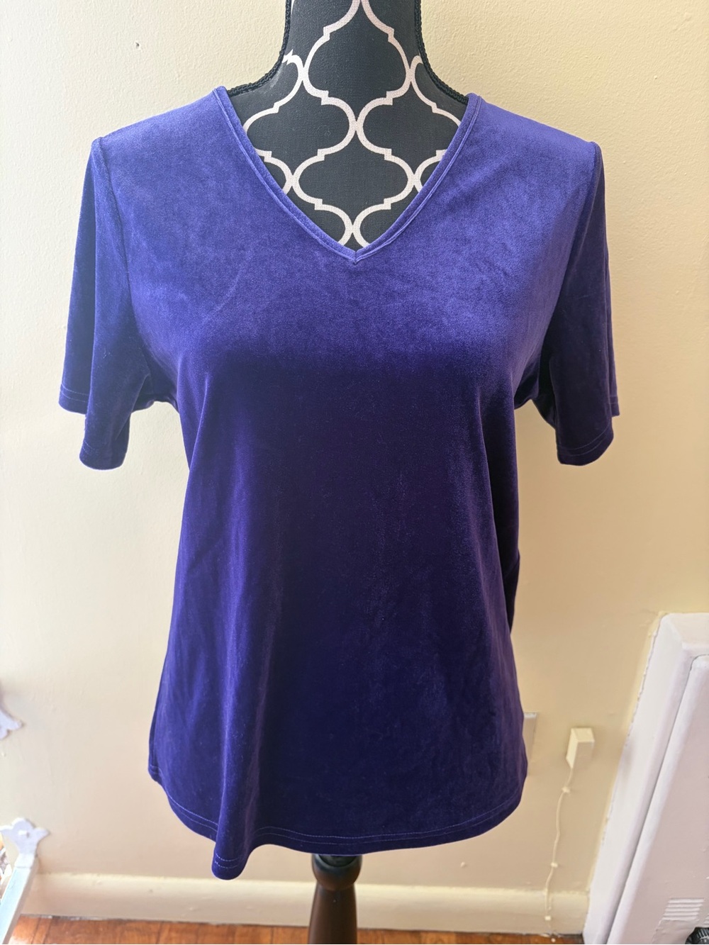 Whimsigoth Classic V-Neck Velvet Tee - Purple